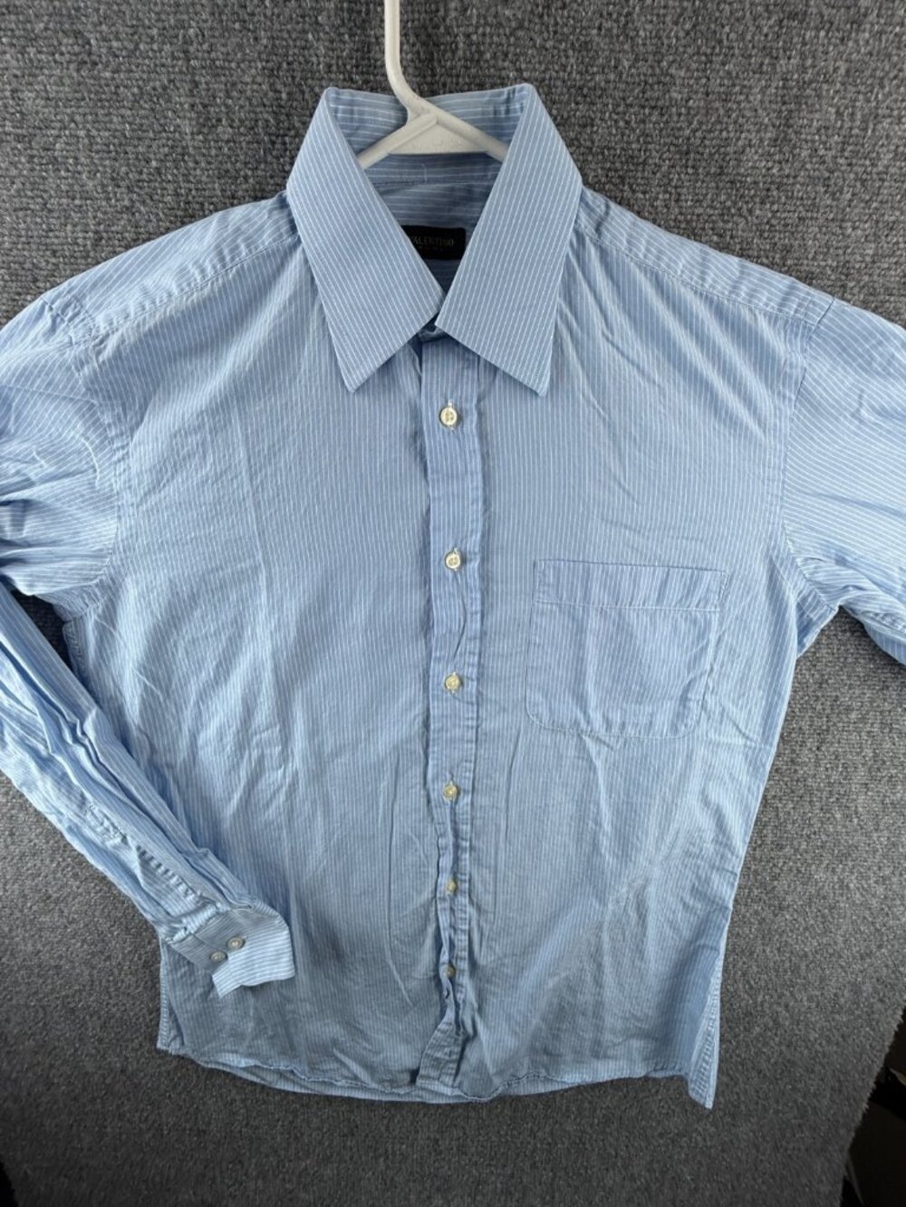 Valentino Roma Striped Blue Button Up Shirt Long Sleeve Pocket 15.5 Woven Cotton